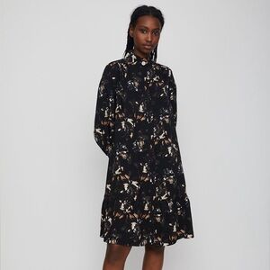 Just Female Robe Asti Bloom Black Floral Long Sleeve Dress size 34/US small